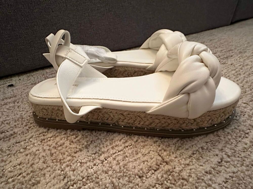 PrettyLittleThing White Espadrille Platform Sandals Size 7 NWT